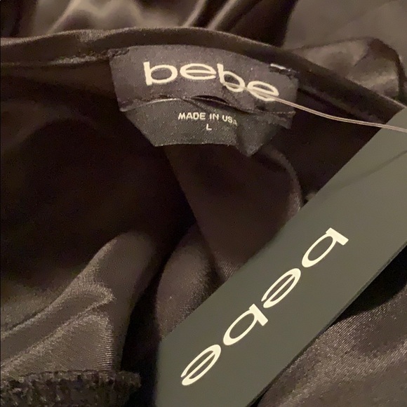 BEBE: LBD Satin Bodycon Cowl Neck Slip Dress - Picture 5 of 15